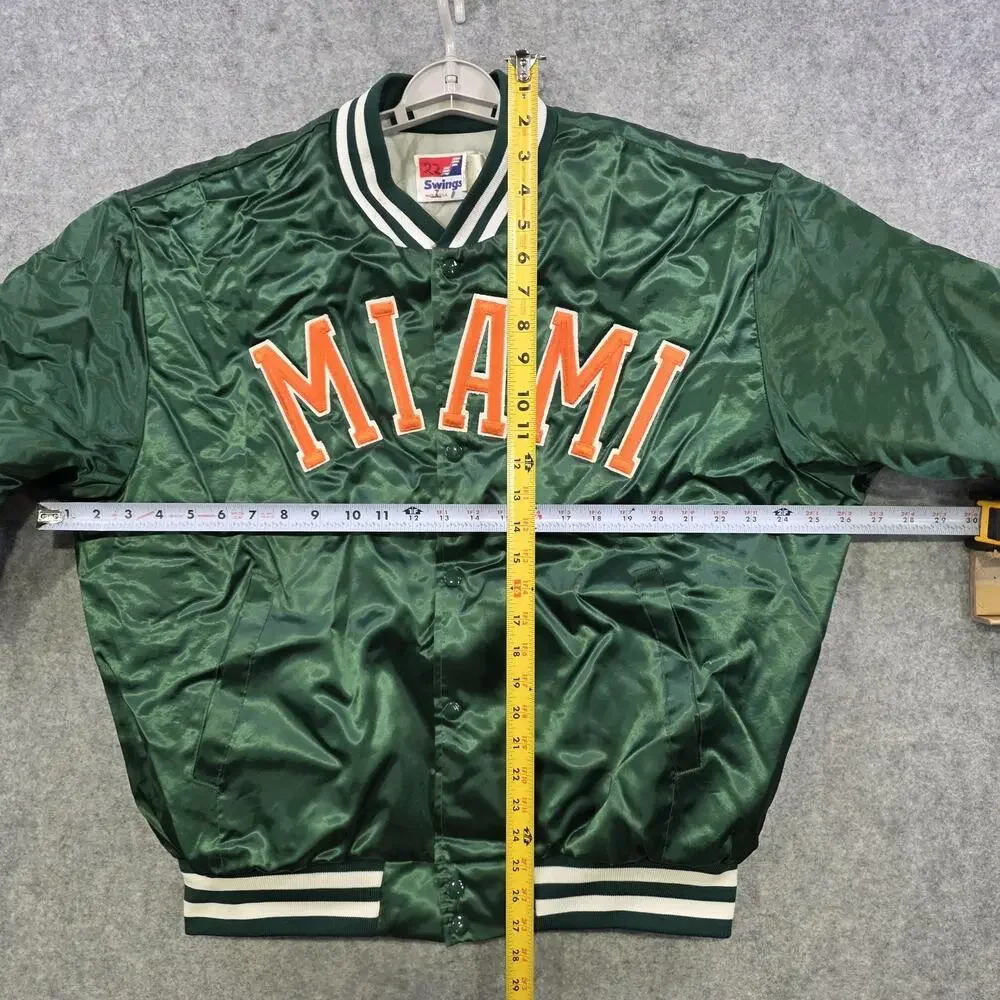 Vintage Miami Hurricanes‎ Jacket Mens XL Green NCAA Football Swingster Satin USA